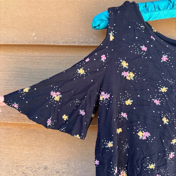 Old Navy Cold Shoulder Floral Top Girls Size L 10/12 Black With Yellow & Pink Fl - Picture 5 of 10